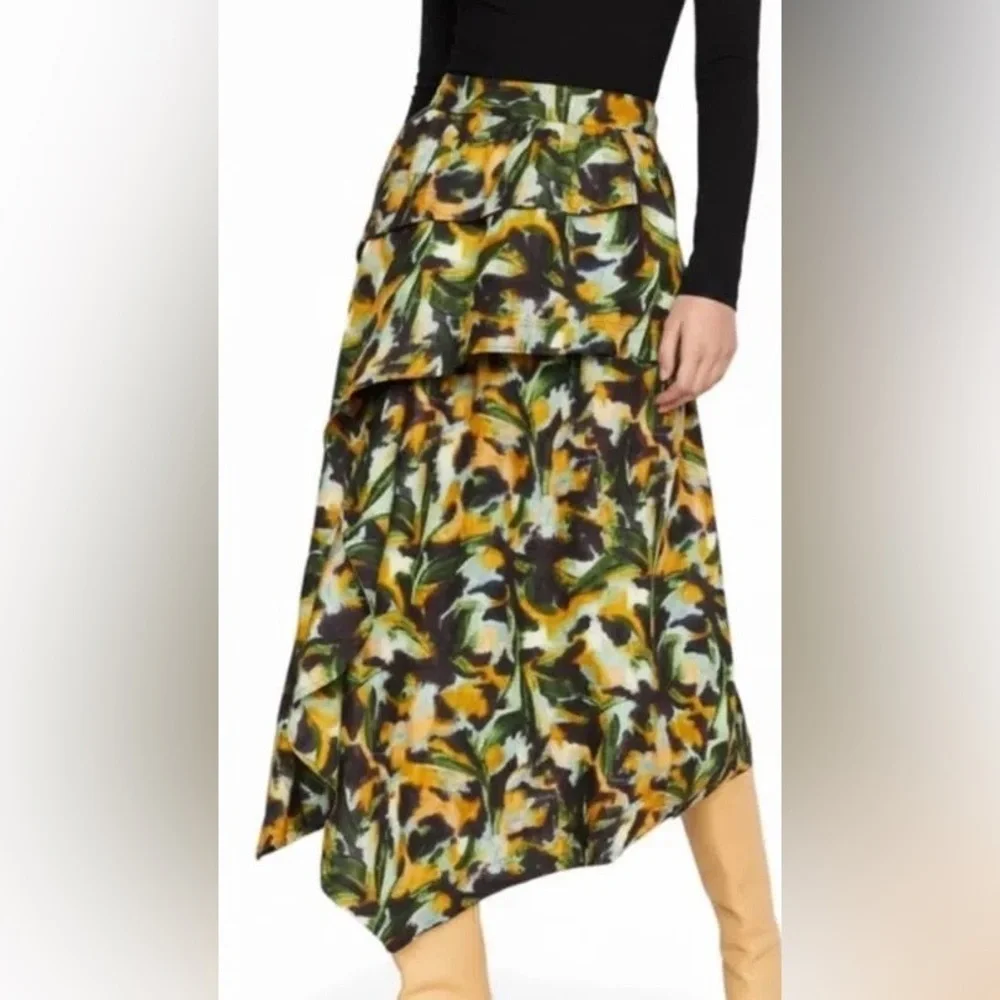 Marie Oliver Tilda Skirt Green Yellow Floral Asymmetrical Size 4